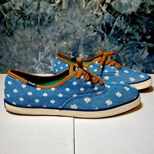 KEDS sneakers aztec western denim blue canvas with faux leather trim 8.5